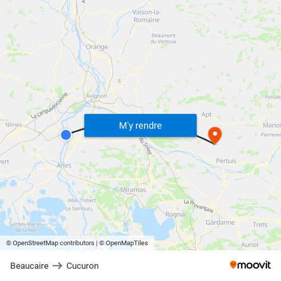 Beaucaire to Cucuron map