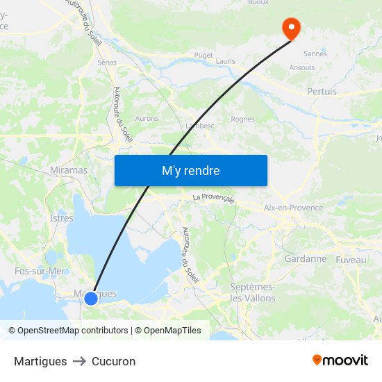 Martigues to Cucuron map