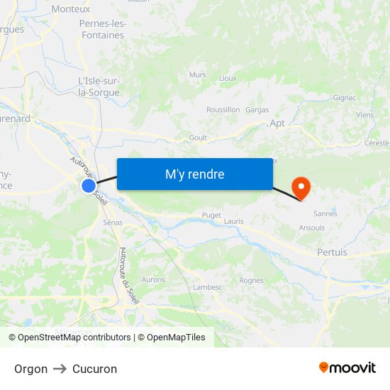 Orgon to Cucuron map