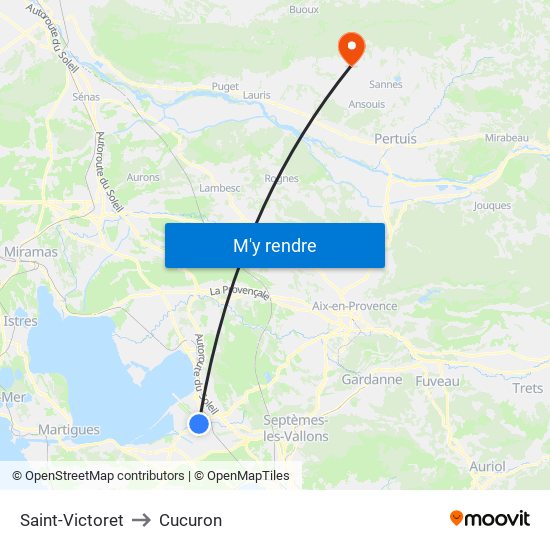 Saint-Victoret to Cucuron map