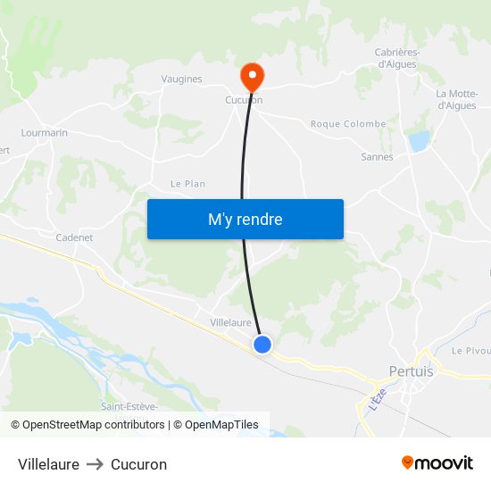 Villelaure to Cucuron map