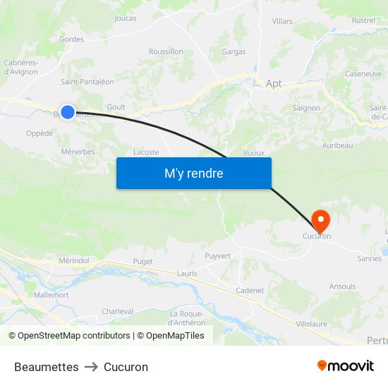 Beaumettes to Cucuron map