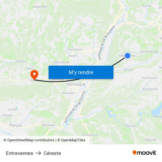 Entrevennes to Céreste map
