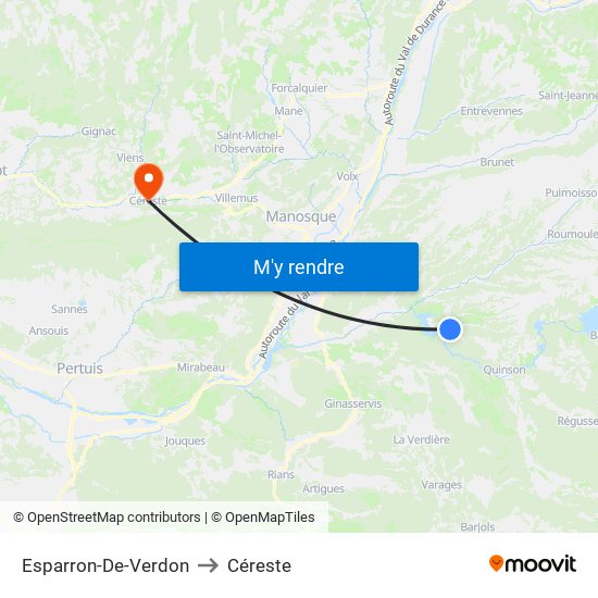 Esparron-De-Verdon to Céreste map