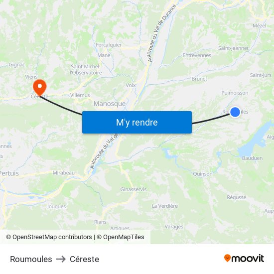 Roumoules to Céreste map