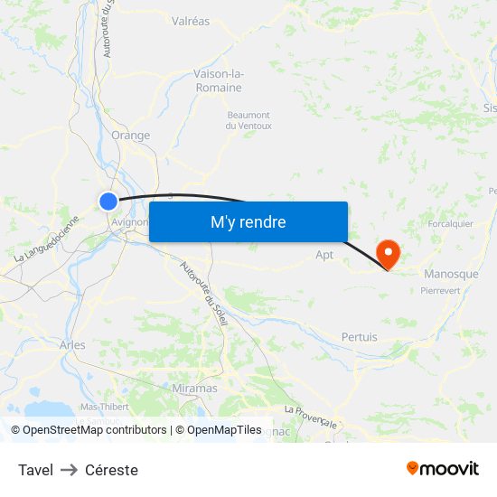 Tavel to Céreste map
