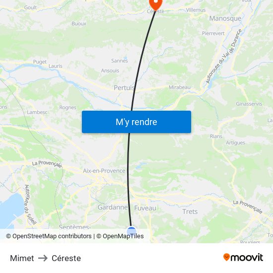 Mimet to Céreste map