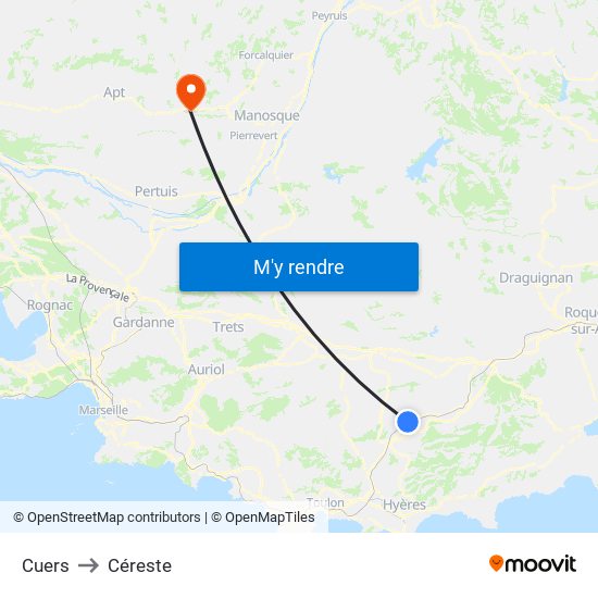 Cuers to Céreste map