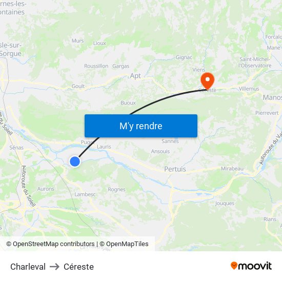 Charleval to Céreste map