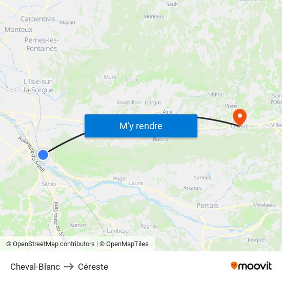 Cheval-Blanc to Céreste map