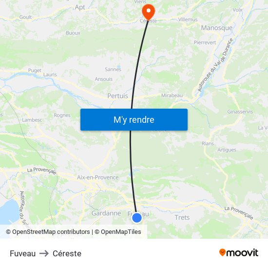 Fuveau to Céreste map