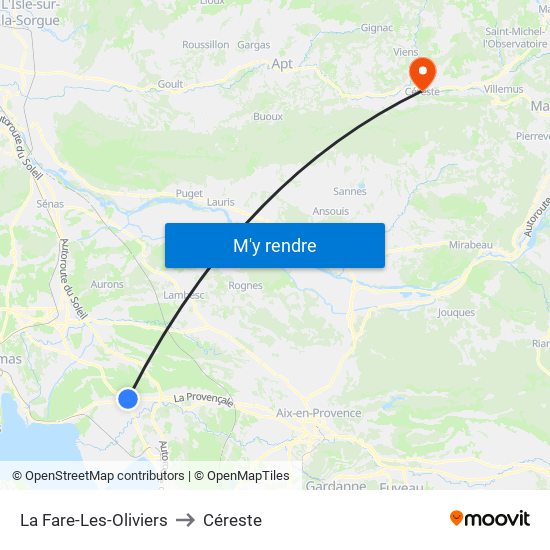 La Fare-Les-Oliviers to Céreste map