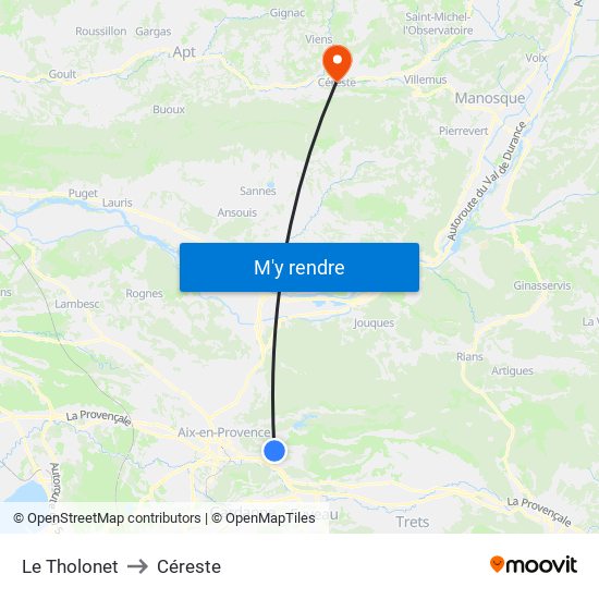 Le Tholonet to Céreste map