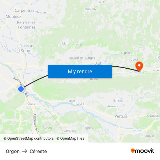 Orgon to Céreste map