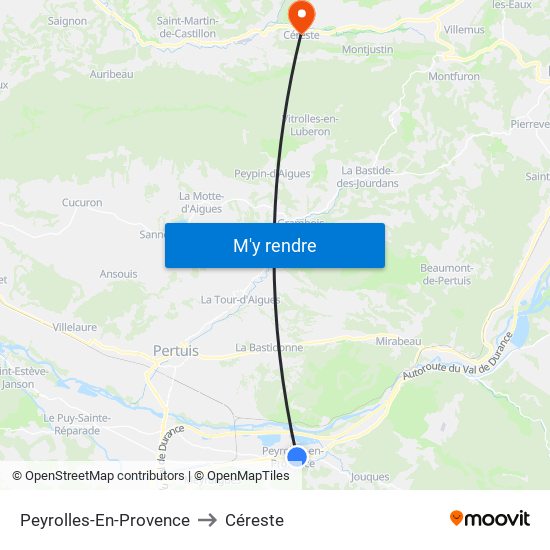 Peyrolles-En-Provence to Céreste map