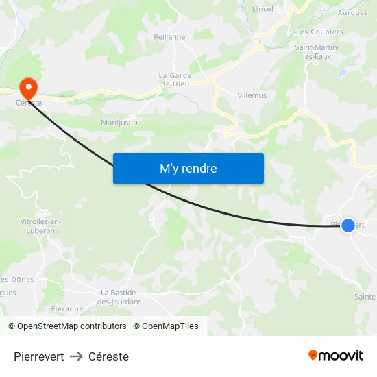 Pierrevert to Céreste map