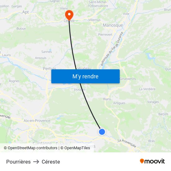 Pourrières to Céreste map