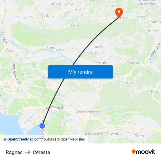 Rognac to Céreste map
