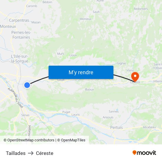 Taillades to Céreste map