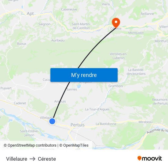 Villelaure to Céreste map