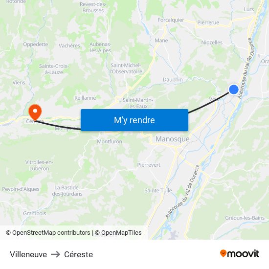 Villeneuve to Céreste map