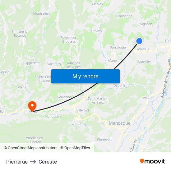 Pierrerue to Céreste map