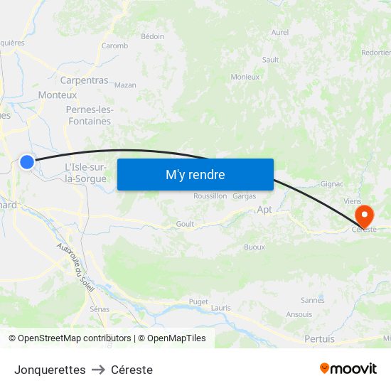 Jonquerettes to Céreste map
