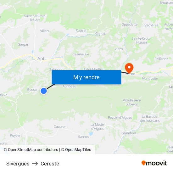 Sivergues to Céreste map
