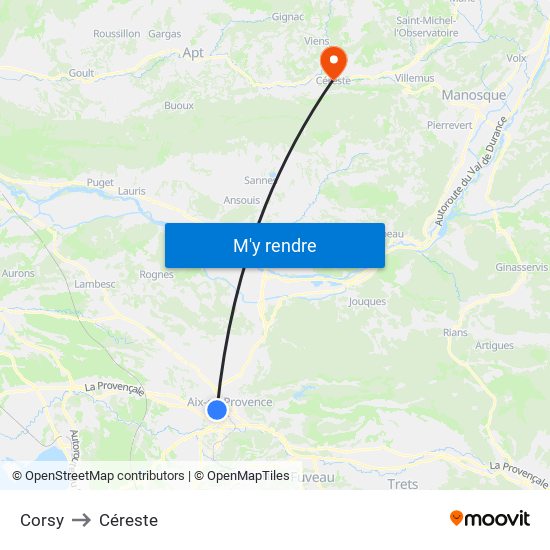 Corsy to Céreste map