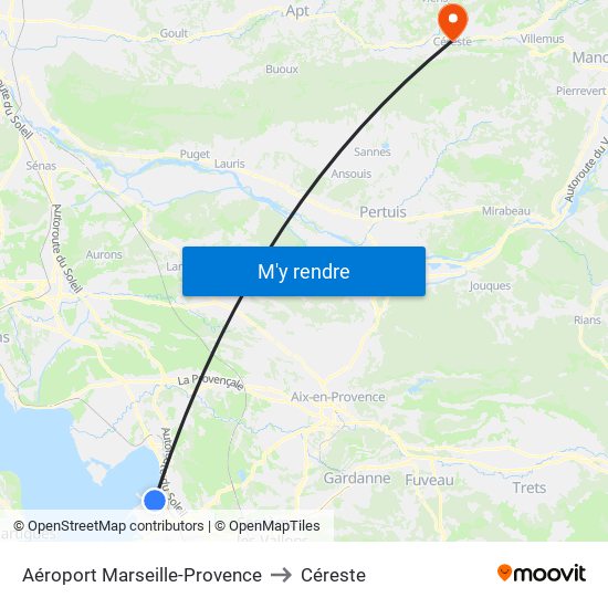 Aéroport Marseille-Provence to Céreste map