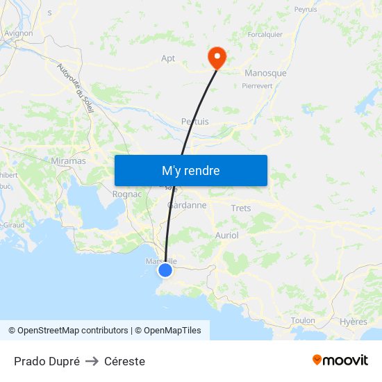 Prado Dupré to Céreste map