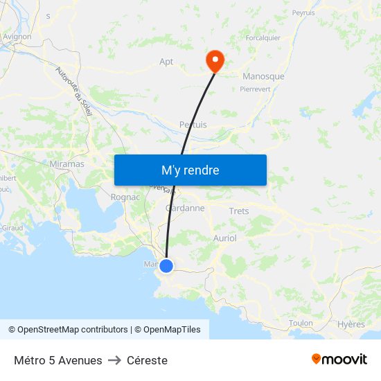 Métro 5 Avenues to Céreste map