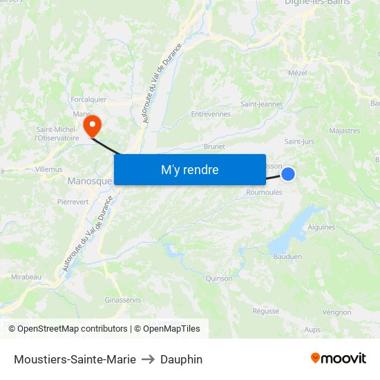 Moustiers-Sainte-Marie to Dauphin map