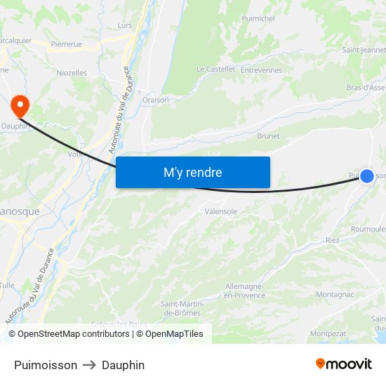 Puimoisson to Dauphin map