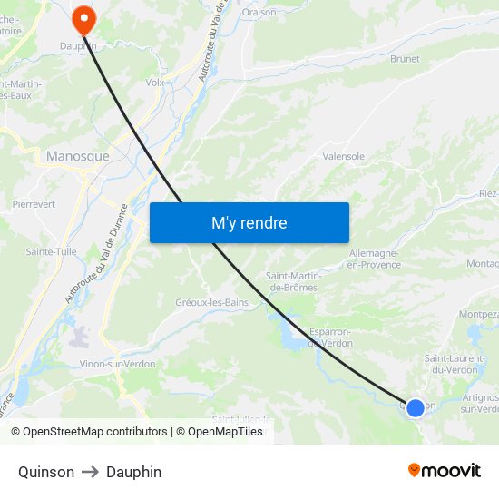 Quinson to Dauphin map