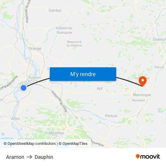 Aramon to Dauphin map
