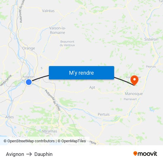 Avignon to Dauphin map