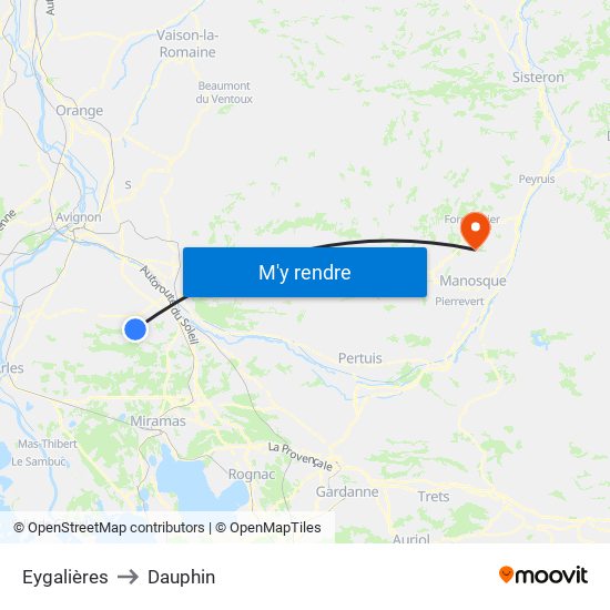 Eygalières to Dauphin map
