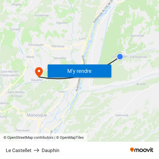 Le Castellet to Dauphin map