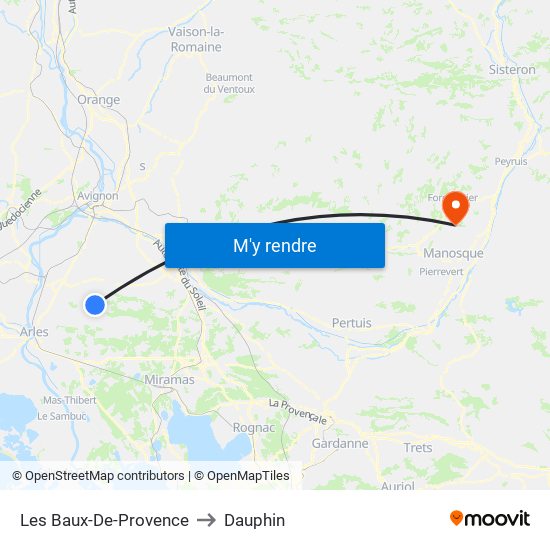Les Baux-De-Provence to Dauphin map