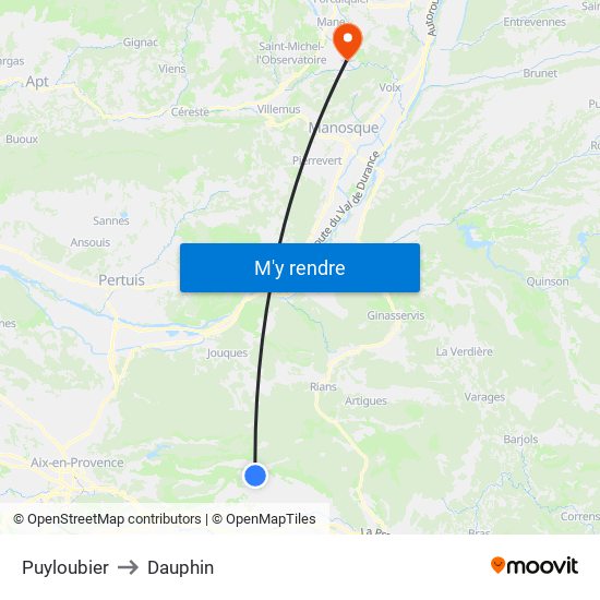 Puyloubier to Dauphin map