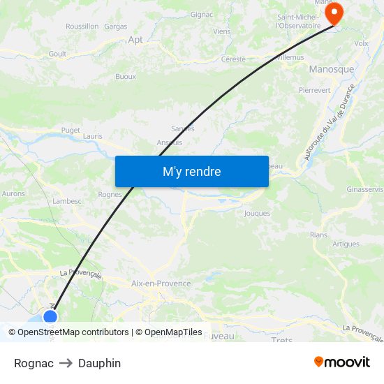 Rognac to Dauphin map