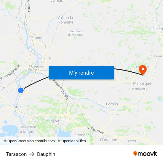 Tarascon to Dauphin map