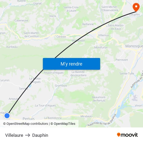 Villelaure to Dauphin map