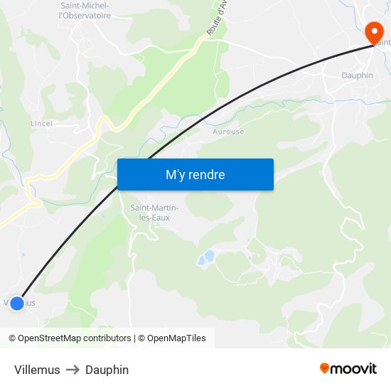 Villemus to Dauphin map