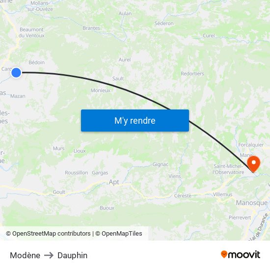 Modène to Dauphin map