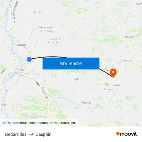 Bédarrides to Dauphin map