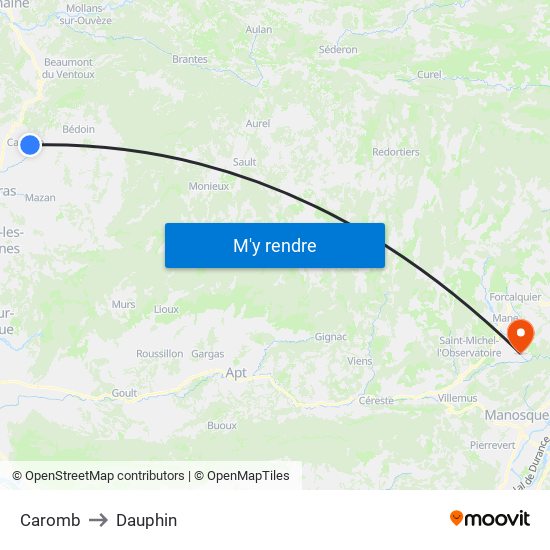 Caromb to Dauphin map