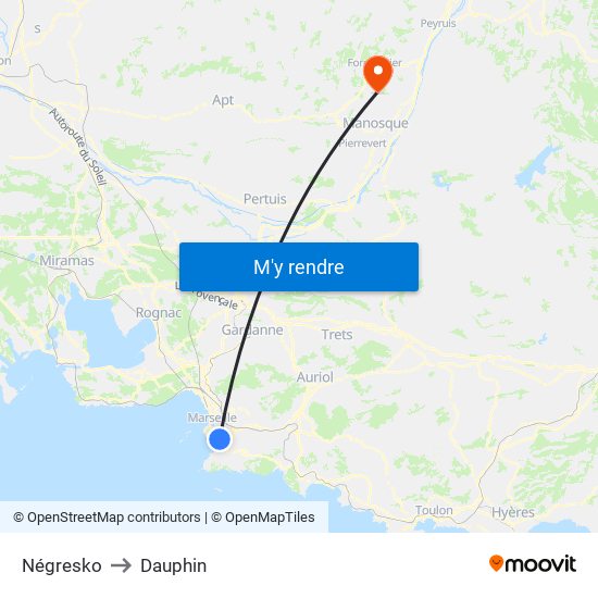 Négresko to Dauphin map