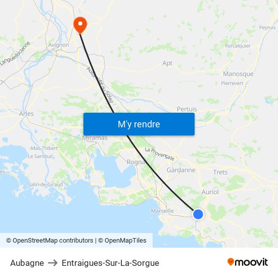 Aubagne to Entraigues-Sur-La-Sorgue map